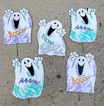 5 Halloween Ghost Yard Signs Decoration Amscan Vintage Metal Stakes. Fixed Price $19.99.