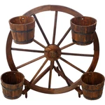 34 In. Dia Brown Wood Outdoor Planter Wagon Wheel Barrel Display. Fixed Price $162.03.