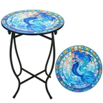 Fashion&cool Patio Side Table For 14-INCH Diameter, 17-INCH Height, Blue-fish. Fixed Price $36.99.