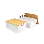 2-PACK Xl White Storage Bin Set W/cut-out Handles Bamboo Lid, Plastic Org.... Fixed Price $75.77.