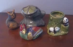 Lot Of 4 Pottery Animal Figurines Planter Duck Bird Frog Panda Mixed Makers. Fixed Price $23.00.