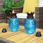 Glass Tropical Pineapple 2-IN-1 Outdoor Torch Blue Set Of By Sunnydaze. Fixed Price $44.67.