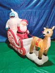 8' Gemmy Airblown Inflatable Christmas Rudolph Pulling Santa & Bumble Sleigh. Fixed Price $99.95.