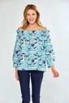 New Sara Campbell Marina Blouse Top Novelty Beach Umbrella Off Shoulder Ruffle. Fixed Price $78.00.