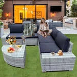 6PCS Patio Furniture Set Rattan Sectional Sofa Outdoor & Indoor Gray Black. Fixed Price $369.99.