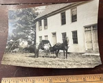 Man, Next To Horse Drawn Carriage With 3 Children, In Yard By House 5.75 X4.25. Fixed Price $23.27.