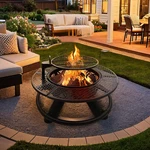 Bestier 47IN Wood Burning Fire Pit With Cooking Grill Grate Geometric Style. Fixed Price $228.00.