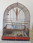 Vintage Hendryx Metal Bird Cage 1940S Art Deco Milk Glass Feeders Etc.. Fixed Price $129.99.