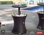 Keter Pacific 7.5 Gallon Bar,cooler Table, Extra Storage, Rattan Look Brown. Fixed Price $75.00.