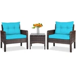 Wicker Patio Furniture 3 Piece Chairs Coffee Table Turquoise Tangkula Glass. Fixed Price $259.99.