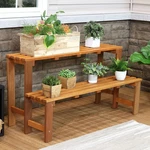 2-TIER Meranti Wood Plant Stand With Teak Oil Finish 24 By Sunnydaze. Fixed Price $155.00.