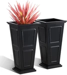 26" Black Metallic Planter Set Of With Drainage For Outdoor Use. Fixed Price $255.99.
