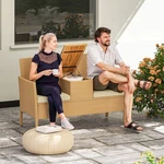 Outsunny Rattan Patio Loveseat Wicker Sofa With Built-in Coffee Table Khaki. Fixed Price $124.99.