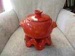 Frankoma 4V Pottery Bean W/lid Candle Warming Base Orange. Fixed Price $25.00.