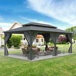 12X20 Ft Gazebo Hardtop Metal Frame, Galvanized Steel Double Roof With Nettings. Fixed Price $1259.99.