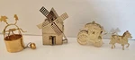 3 Vintage Miniatures Wishing Well Horse Carrige Windmill Golden. Fixed Price $12.00.