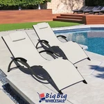 2X Outdoor Patio Sun Loungers Beach Pool Garden Folding Chair Porch Chaise Beige. Fixed Price $126.99.