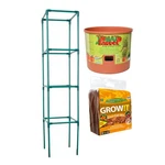 Hydrofarm Tomato Garden Pot W/4 Foot Trellis Tower & Grow!t Coco Coir Mix Block. Fixed Price $62.99.