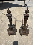 Mid 18TH Century Victorian Western Europe Cast Iron Large Fire Dogs. Fixed Price $350.00.
