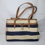 Tommy Hilfiger Navy Blue Striped Canvas Tote Nautical Beach Purse Brown. Fixed Price $16.99.