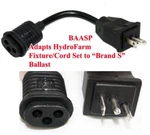 Baasp 8" Plug Adapter Cord Hydrofarm Fixture To Brand Ballast Receptacle. Fixed Price $11.98.