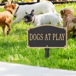Whitehall Dogs At Play Cast Aluminum Metal Yard Lawn Sign 9.5X5.8 W/ 20" Stake. Fixed Price $55.00.