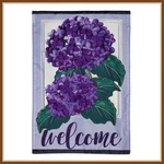 Evergreen Garden Flag * Hydrangea Welcome Embelished Appliqued' Burlap - New. Fixed Price $21.98.