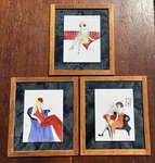 3 Vintage Deco Stylized Fashion Woman Paintings Tile Coy Artistry. Fixed Price $295.00.