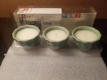 Patio Companion Set Of 3 Citronella Candles In Glazed Ceramic Pastel Green. Fixed Price $14.95.