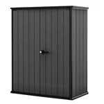 Keter Cortina Modern Vertical Outdoor Storage Shed, Backyard Tool 62 Cu Ft. Fixed Price $569.99.