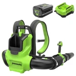 Greenworks 80V 750CFM Backpack Leaf Blower With 4AH Battery And Rapid Charger. Fixed Price $449.99.