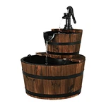 2-TIER Cascading Outdoor Wood Barrel Water Fountain With Adjustable Pump. Fixed Price $109.99.