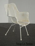Vintage Russell Woodard White Wrought Iron Steel Mesh Lounge Sculptura Chair. Fixed Price $850.00.