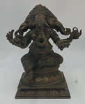Exotic Lord Ganesha Bronze Statue Indian Art 9" Three Headed Sitting. Fixed Price $625.00.