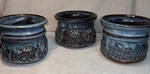 Signed Studio Art Pottery 3PC Planter Set Hand-carved Blue Glazed Ceramic. Fixed Price $26.99.