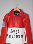 Machine Gun Kelly Lost Americana Red & White Leather Bomber Racing Jacket Mgk. Fixed Price $150.00.