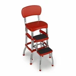 Red Folding Step Stool Kitchen Office Home Chair Back Retro 2 Platform Ladder. Fixed Price $118.90.