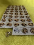 ** 2 For $10 Gulf Gas Knox Kicker Pin On Original Card Brass Colored Metal. Fixed Price $10.00.