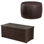 Keter Circa 37 Gal Round Patio Storage Table & Westwood 150 Deck Box, Brown. Fixed Price $299.99.