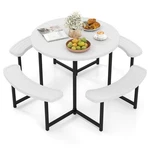Round Picnic Set With 4 Benches Umbrella Hole All Weather Tabletop. Fixed Price $139.99.