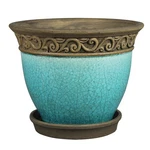 Southern Patio Cadiz 8" Diameter Crackled Ceramic Planter Pot With Saucer, Teal. Fixed Price $29.99.