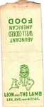 Lion And The Lamb, American Food, Cherry Tree Vintage Matchbook Cover. Fixed Price $9.99.