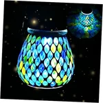 Mosaic Blue Solar Lanterns, Outdoor Glass Hanging Lights, Waterproof, Serene. Fixed Price $29.32.