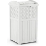 Suncast Wicker Resin Outdoor Hideaway Trash Can Bin With Latching Lid, White. Fixed Price $64.99.