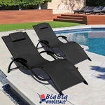 2X Outdoor Patio Sun Loungers Beach Pool Garden Folding Chair Porch Chaise Black. Fixed Price $126.99.