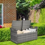 Outdoor Wicker Deck Box Patio Yard Rattan Storage Container W/ Cushion. Fixed Price $110.69.