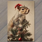Art Print Squirrel Santa Hat Christmas Tree Ornament Festive Holiday Woodland. Fixed Price $11.99.