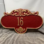 Whitehall Rochelle Address Plaque #16 Red Gold Cast Aluminum Wall House Sign. Fixed Price $29.99.