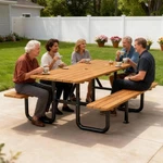 Picnic Table With Bench Outdoor Wooden And Chair Set For 6 People. Fixed Price $265.59.