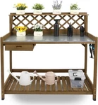 Petscosset Outdoor Potting Bench Table Wooden Lattice Back Work Station. Fixed Price $119.99.
